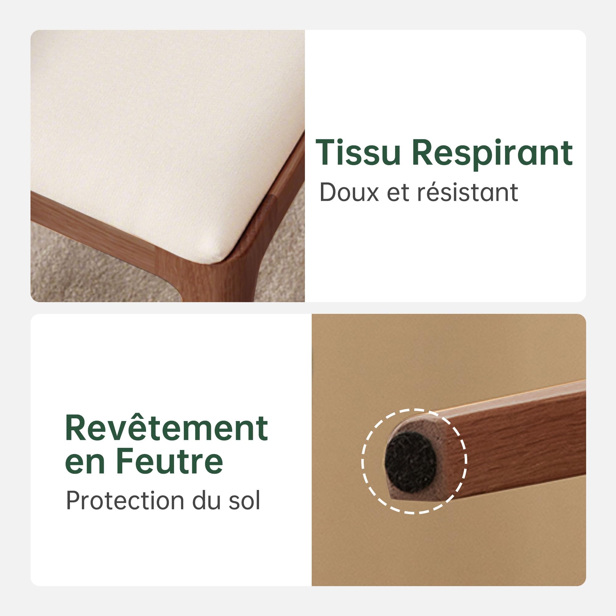YESWOOD Tabouret de Coiffeuse en Bois de Chêne Massif, Livré Monté, Chaise de Coiffeuse Style Moderne, pour Chambre, Coiffeuse, 43 x 30 x 42 cm, Noyer