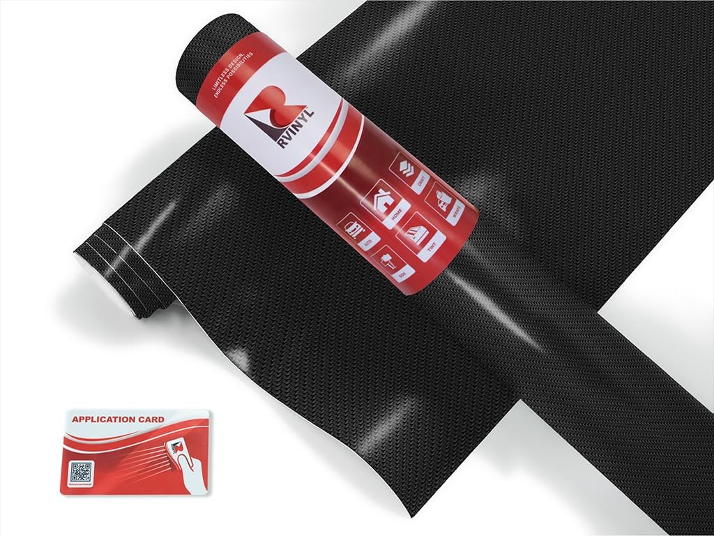 Rwraps 4D Carbon Fiber Vinyl Car Wrap Film Sheet Roll with Air Release Technology - 5ft x 25yd, Black