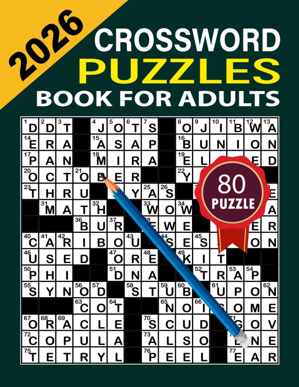 2026 Large Print Medium Crossword Puzzle Book for Adults & Seniors