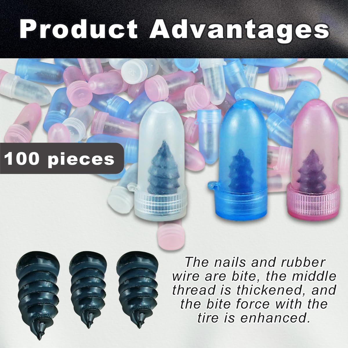 100 Pcs Tire Repair Rubber Nail, Tire Repair Screws Vacuum Tire Repair Nail Tire Screws Plugs 3 Size with Screwdriver Self-Service Tire Screw Plug Repair Kit Fast Tool for tire Puncture Repair