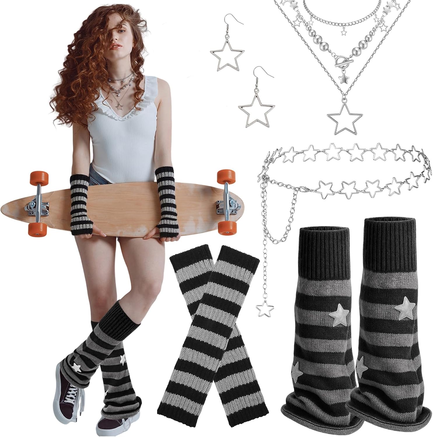 Y2K Leg Warmers for Women, Emo Accessories Star Arm...