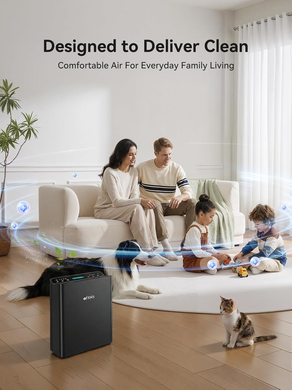 Afloia Air Purifier for Home Large Room Bedroom Up to 2000Ft² with PM2.5 Air Quality Monitor Smart Auto Mode, Washable Pre Filter Cleaner for Pet, Black