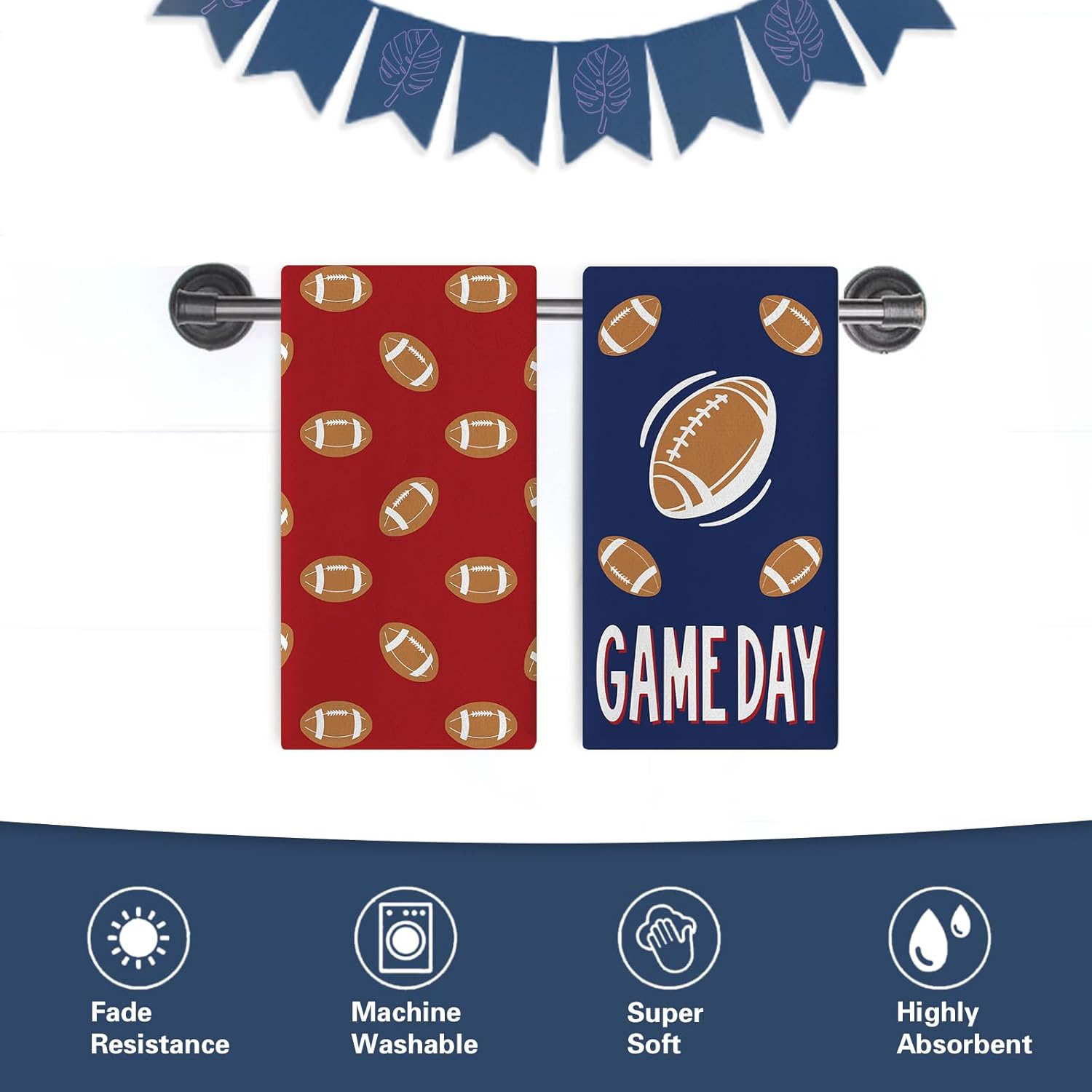 Football Season Kitchen Dish Towels Set of 2, Red Blue Rugby Sport Game Day Drying Hand Towel Baking Cooking Cloth, Farmhouse Bathroom Home Decoration Football Player Gifts 18'' x 26'' - Image 6