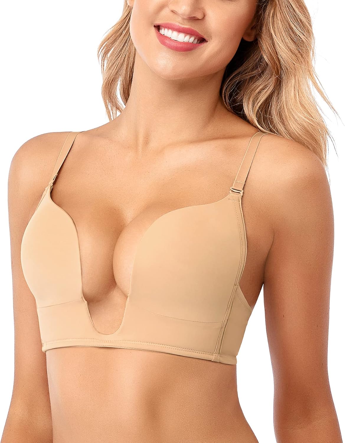 JOATEAY Deep Plunge Bra Convertible Push up Low Cut Seamless Women Wireless Bra Red Carpet - Image 2