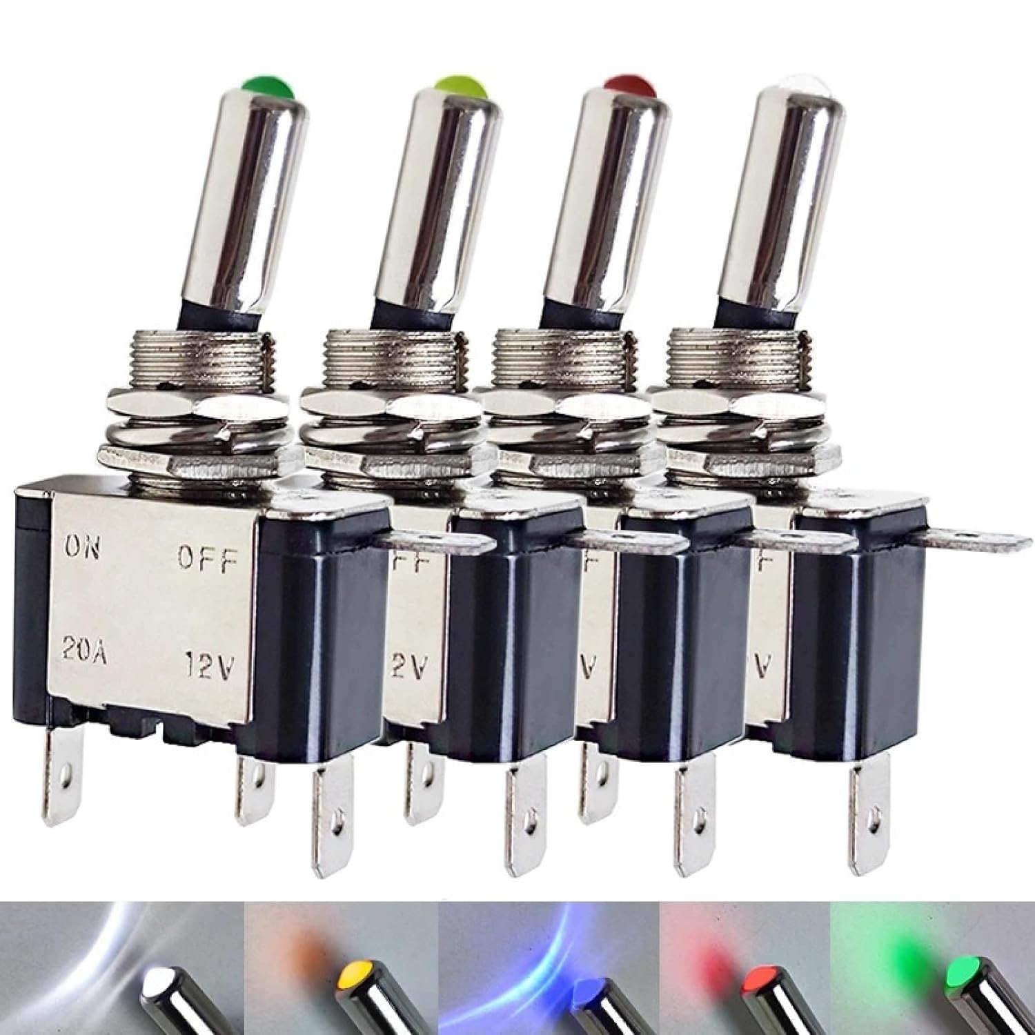 12V 20A Illuminated LED Toggle Switch for Auto Car Boat Truck Stainless Steel Waterproof Rocker Switch with LED Light Red Blue Green Yellow White Options