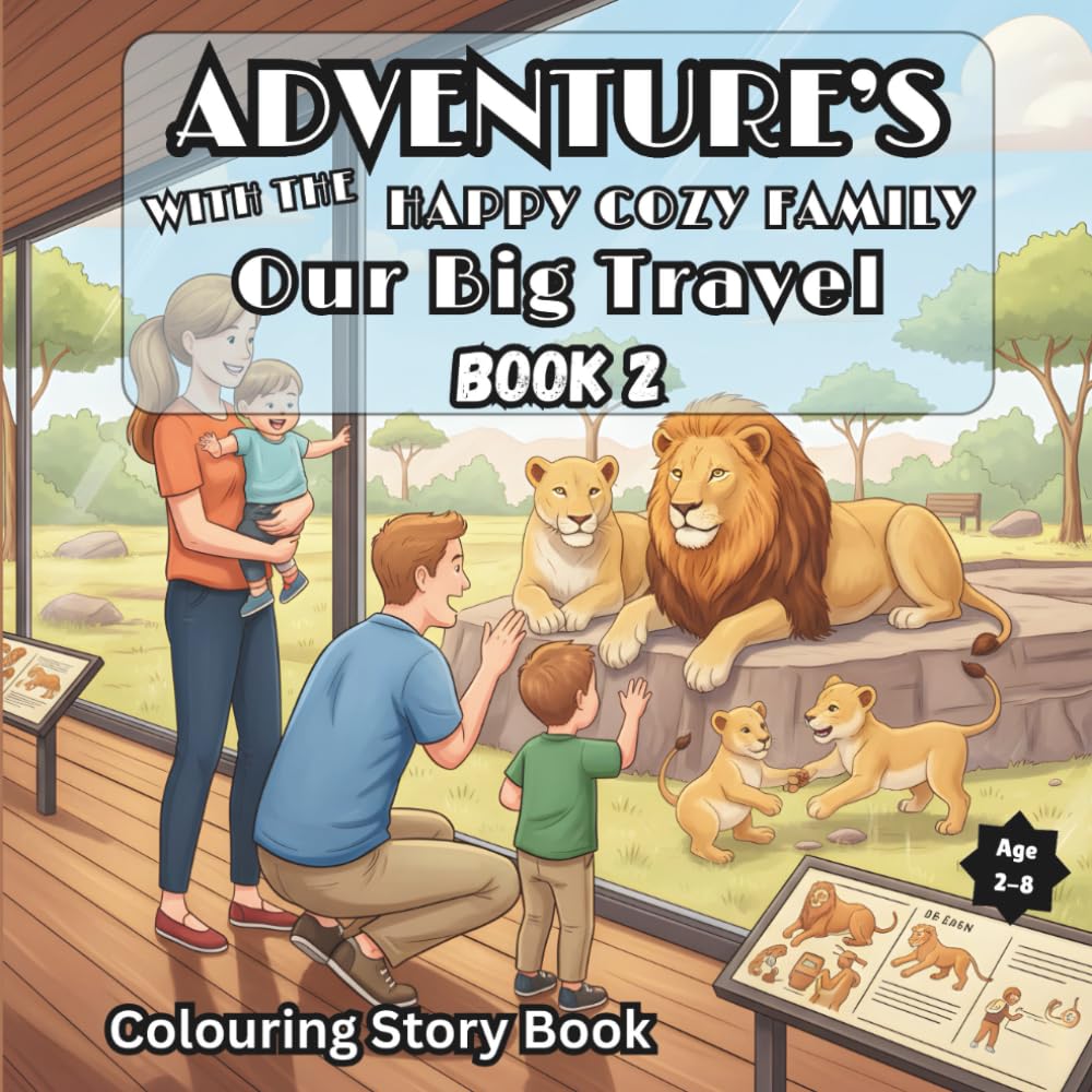 Adventures with the Happy Cozy Family: Our Big Travel Colouring Story Book For Kid's: Holiday Fun Dad, Mom, Ben and Lily - Exploring Cities, Beaches, ... by Car, Train, Plane & More For Ages 2-8