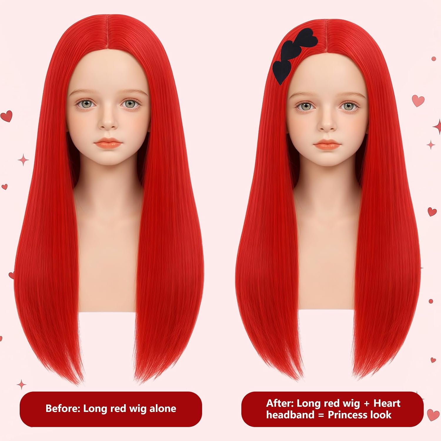 5pcs Red Girls Princess Costume Cosplay Wig for Halloween JZ064
