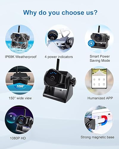 Miniatura 2 de Cámara de respaldo inalámbrica magnética 1080P, batería recargable de 90 días, cámara de visión trasera y frontal impermeable para enganchar barco,