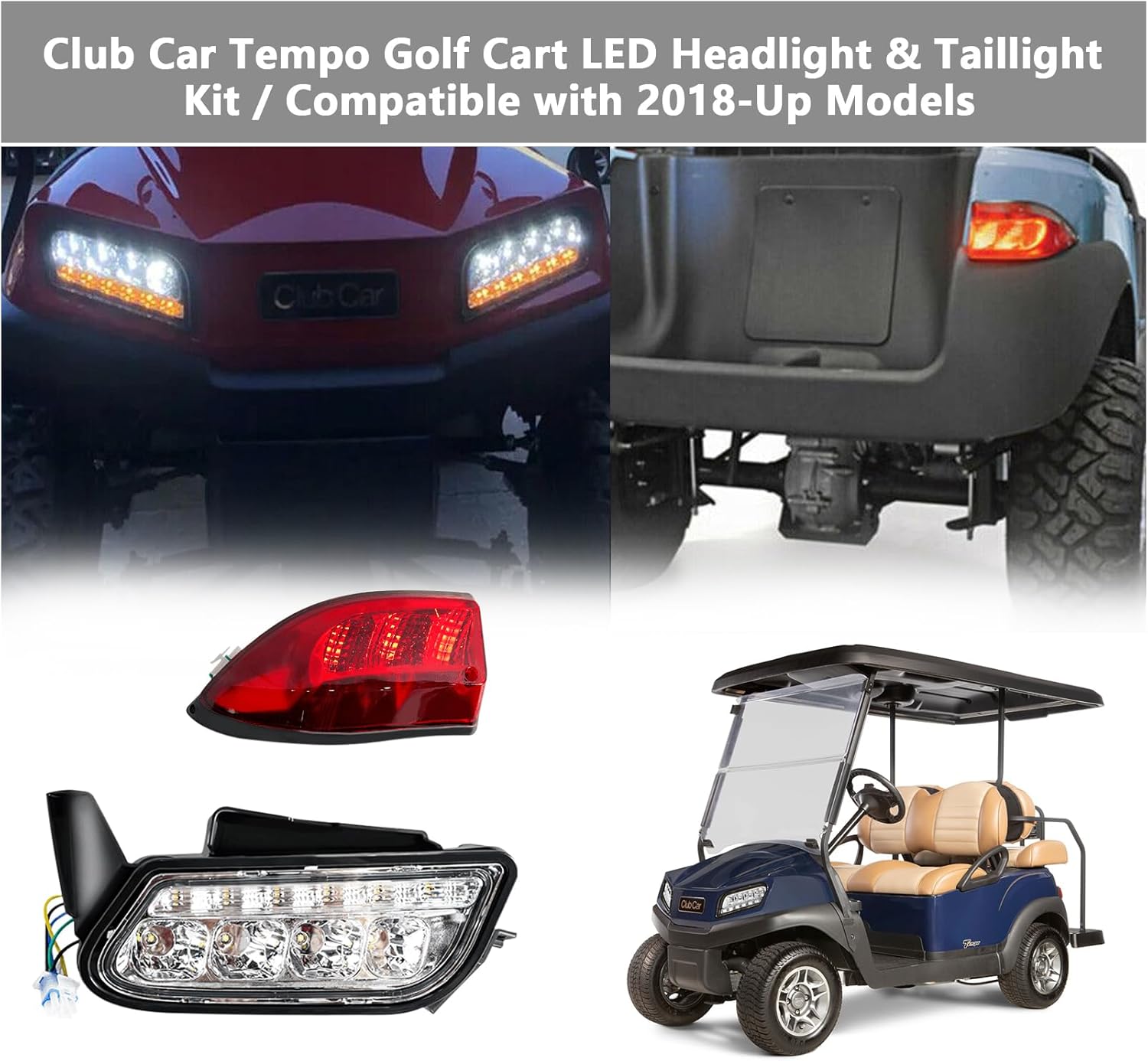 Club Car Tempo LED Light Kit 12V, Golf Cart LED Headlight & Tail Light with Harness Kit for Club Car Tempo Gas & Electric Golf Cart (2018 & up)
