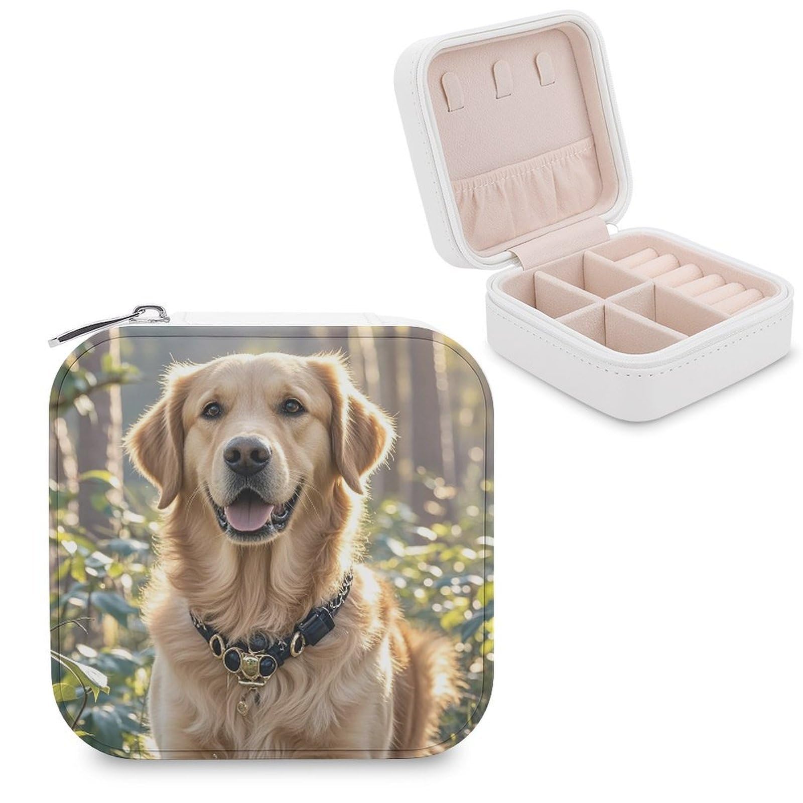 LZQPOEAS Golden Retriever Jewelry Box Mini Jewelry Travel Case Trendy Stuff Ring Box Custom PU Leather Jewelry Boxes Portable Jewelry Case Earring Storage Organizer for Girls Women