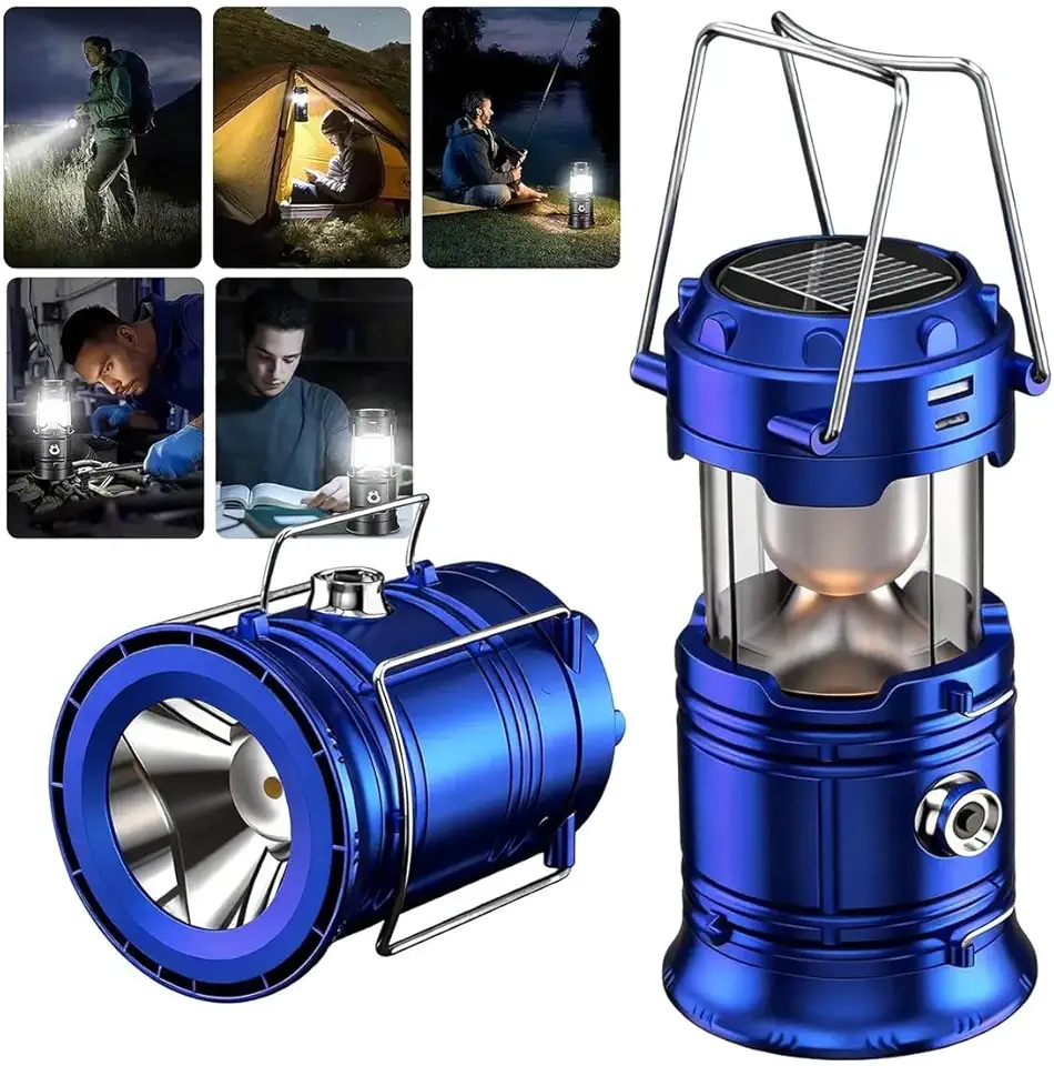 Lampião Solar LED Recarregável com Lanterna Integrada, USB, Bivolt, Portátil para Camping, Emergência, Pesca e Falta de Energia, Luz de Alto Brilho com Bateria 800mAh