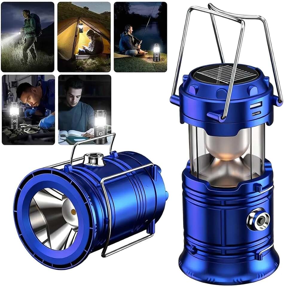 Lampião Solar LED Recarregável com Lanterna Integrada, USB, Bivolt, Portátil para Camping, Emergência, Pesca e Falta de Energia, Luz de Alto Brilho com Bateria 800mAh