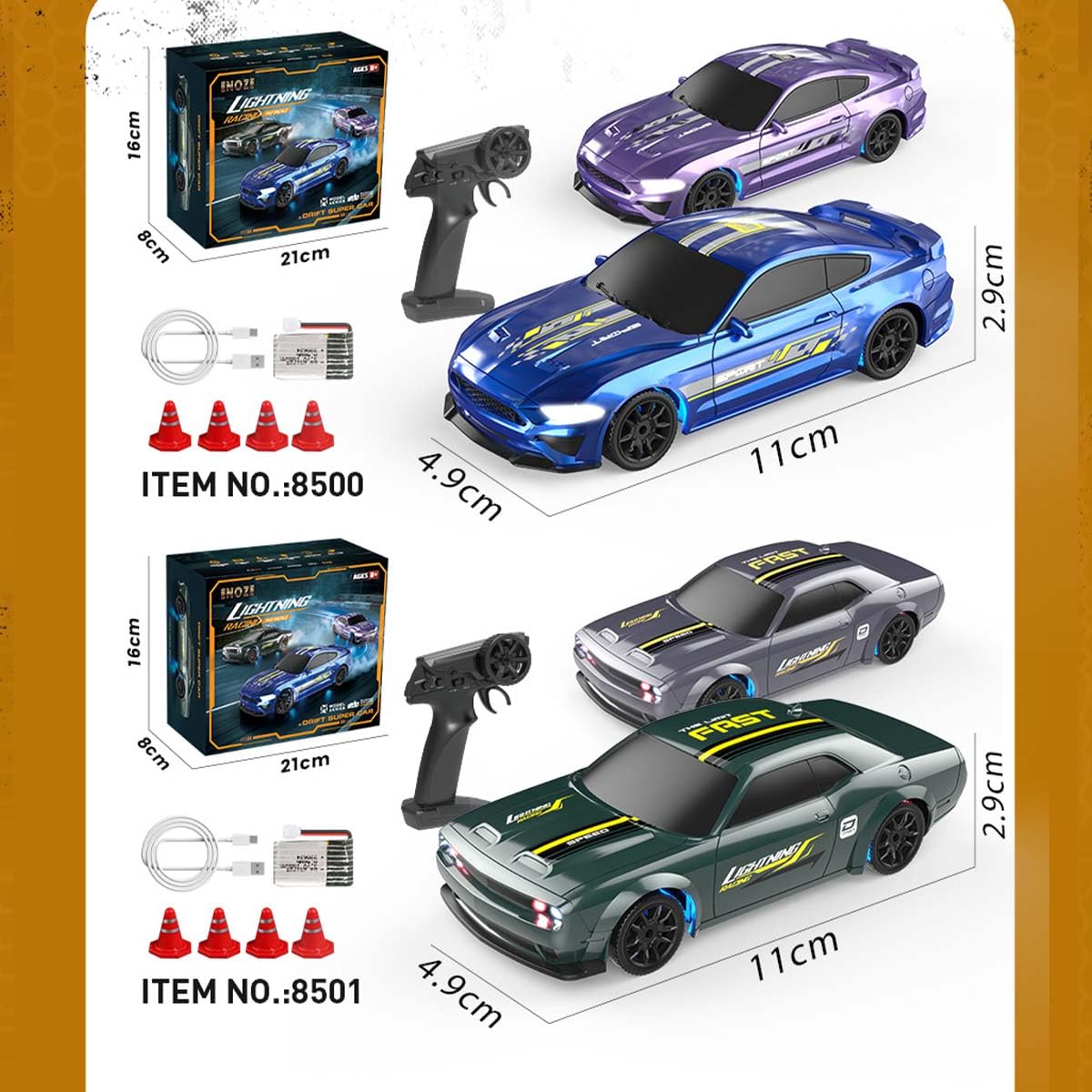 Mini RC Drift Car w skali 1/43, 2,4 GHz, w pełni proporcjonalny elektryczny samochód wyścigowy RC ze światłami LED, prezent dla dorosłych (wersja RTR)