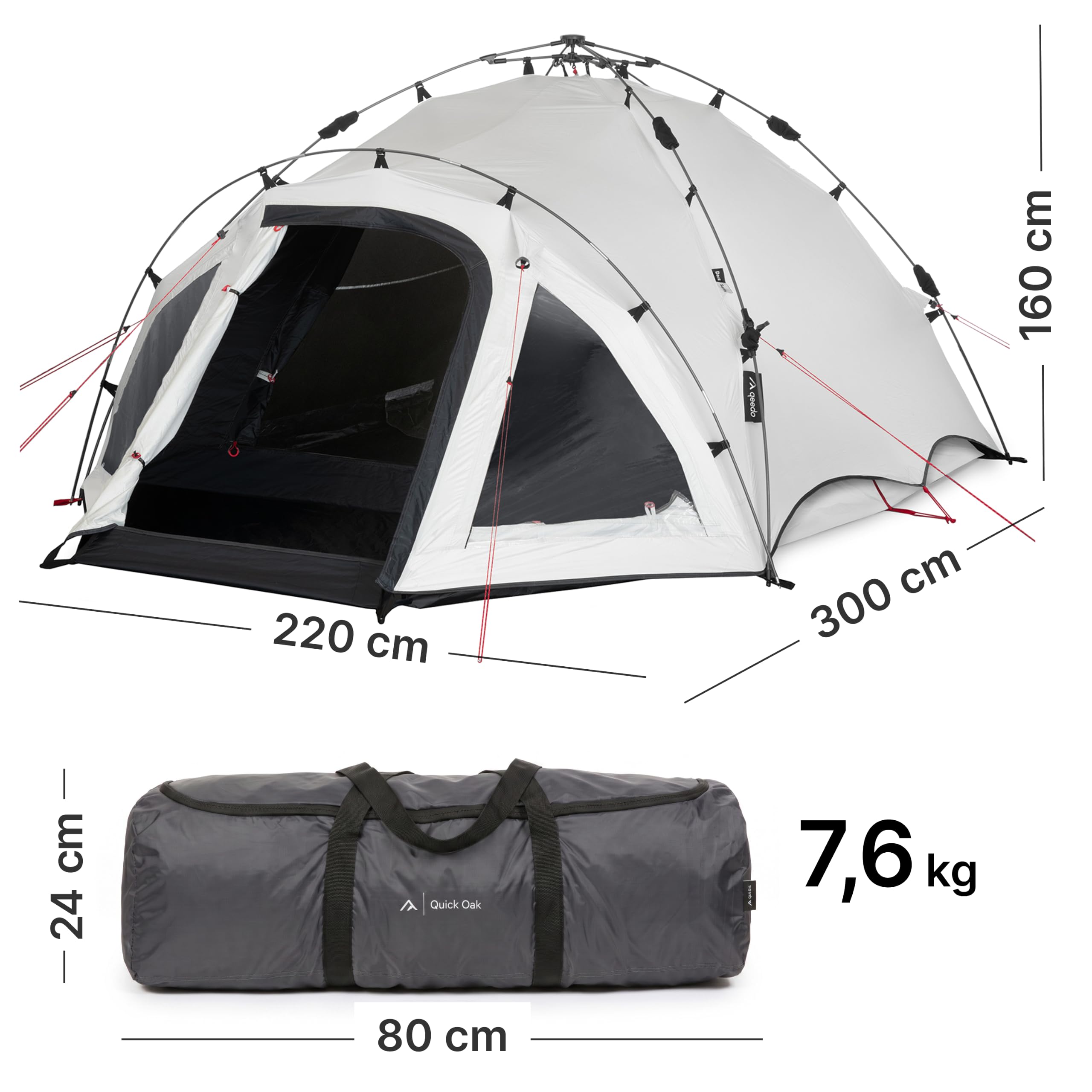 qeedo Quick Oak Dark Series Campingzelt mit abgedunkelter Schlafkabine, nachtschwarz - Sekundenzelt mit Quick-Up-System stabil & wasserdicht, ideal für Camping & Festival, Komfort-Zelt für 3 Personen