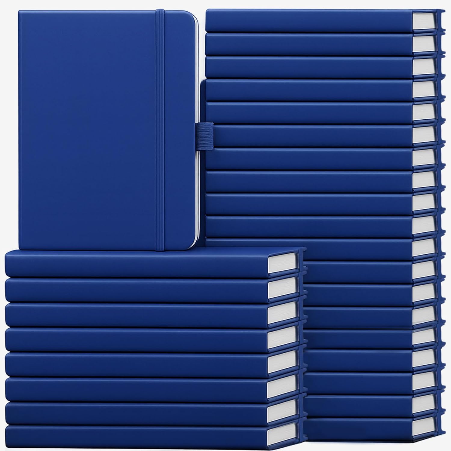 Laumoi 28 Pack PU Leather Lined Notebook Journal Bulk A5 Hardcover Journaling Notebook Wide Ruled 5.5 x 8.2 Inch Journal with Pen Holder for School Business Work Writing(Navy Blue,Simple)