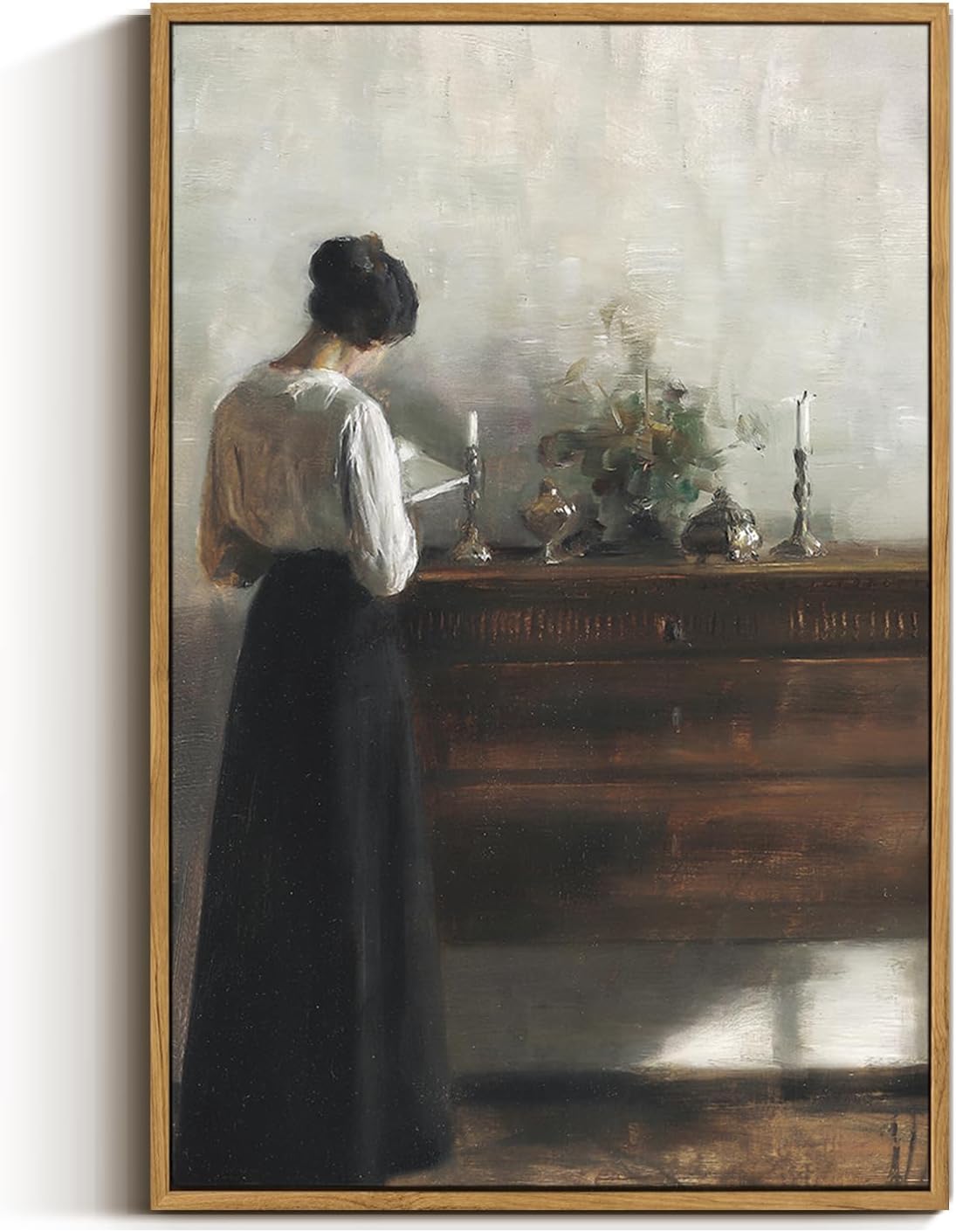 VIYYIEA Portrait Large Framed Wall Art, Woman Standing Reading Vintage Art Decor Room Aesthetic, 16X24 Inch Canvas Print Art, Farmhouse Painting Wall Decor for Bedroom Bathroom Office