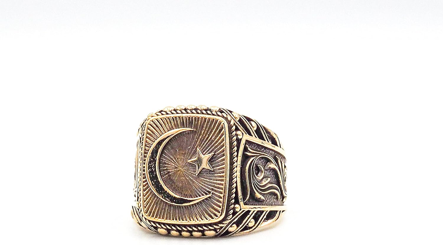 Islamic Crescent Ring Moon and Star Brass Jewelry Br-115 - Image 2