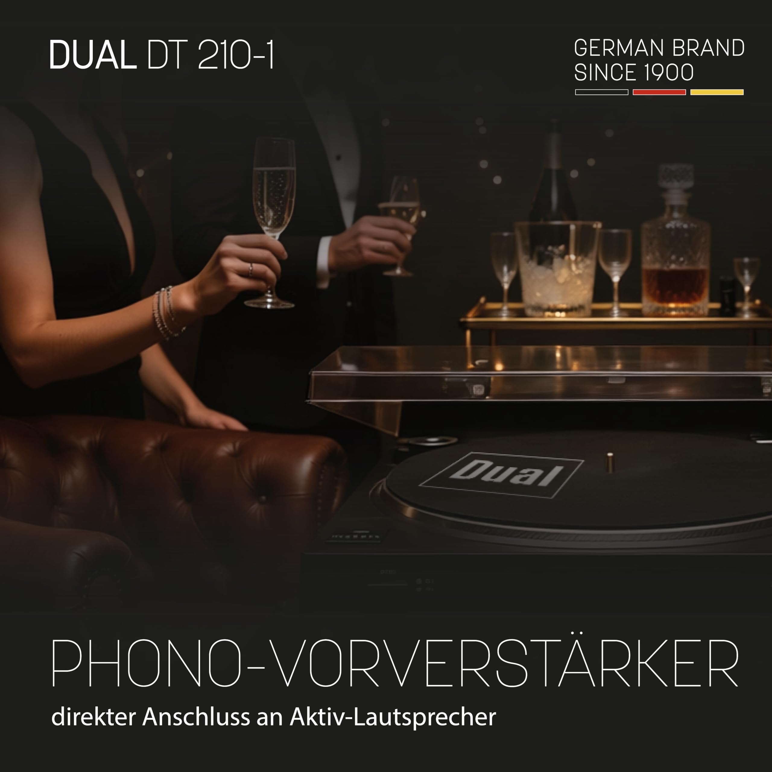 Dual DT 210-1 USB-Plattenspieler, 2 Geschwindigkeiten, Magnet-Tonabnehmer-System, Riemenantrieb, USB-Anschluss für Digitalisierung, Schwarz