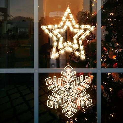 Paquete de 2 decoraciones iluminadas de ventana de Navidad, luces de silueta de ventana de Navidad, decoración de lámpara de letrero de Navidad de