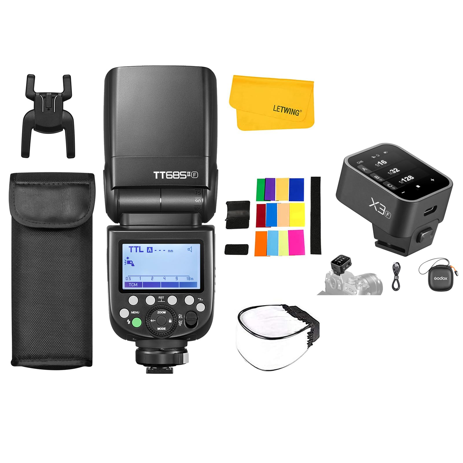 Godox TT685II-F TT685IIF Flash for Fuji, 2.4G Wireless Speedlight GN60 1/8000s HSS Speedlight, TCM Instant Conversion, TTL Camera Flash with Godox X3F TTL Wireless Flash Trigger for Fujifilm