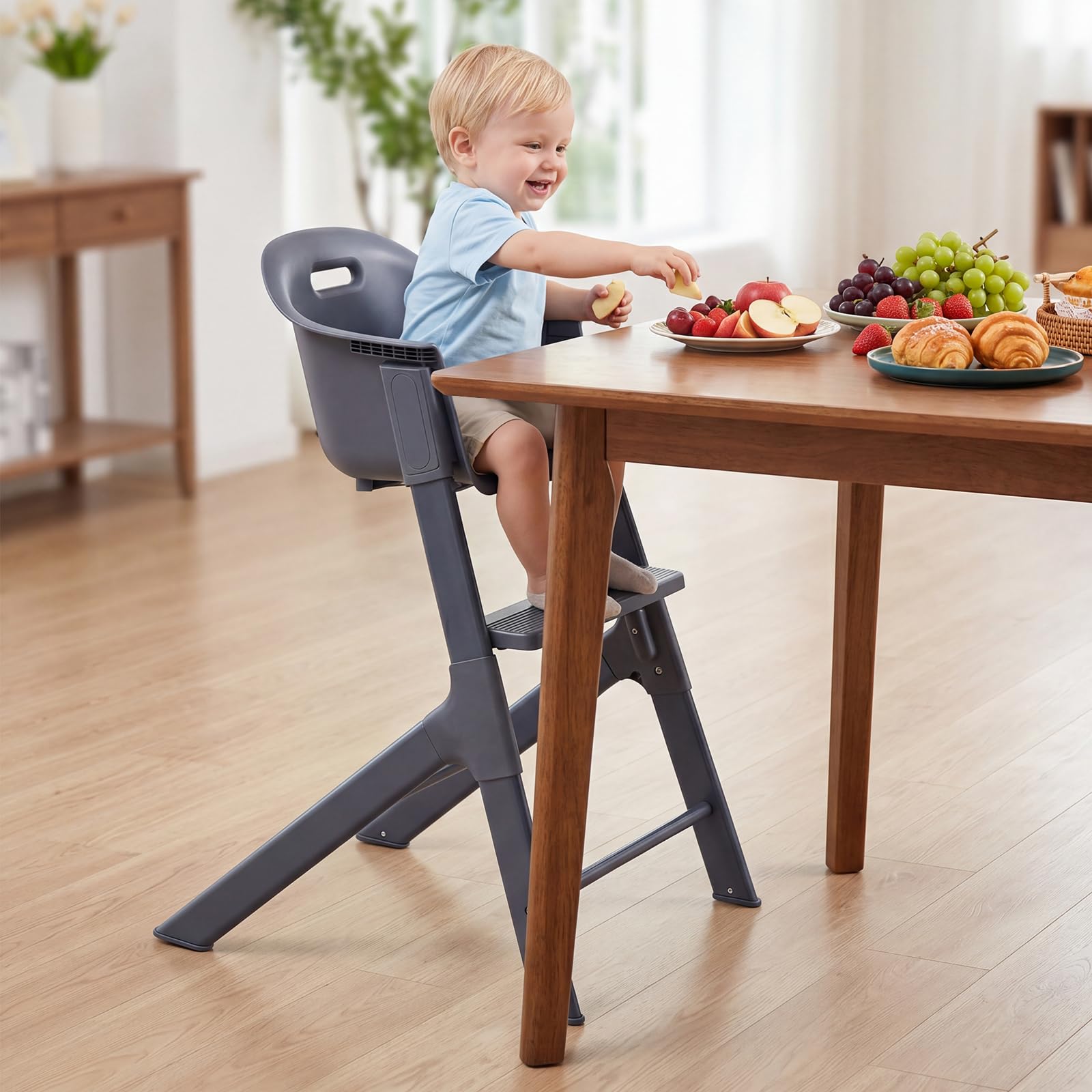 COSTWAY 3 en 1 Trona Bebé Lavable, Silla Bebe Comer | con Bandeja Extraíble y Ajustable en 2 Posiciones, Reposapiés, Cinturón de Seguridad y Cojín de Asiento, Silla Alta para Niño