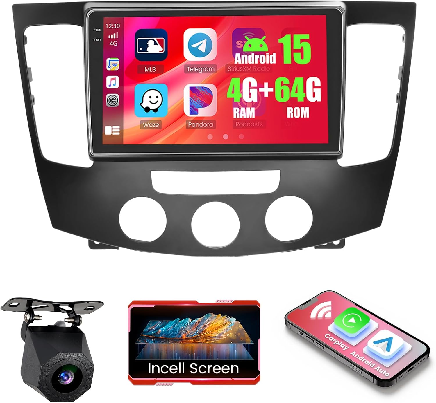 4+64GB Android 15 Car Radio for Hyundai Sonata 2009 2010 (Manual A/C) Wireless Carplay Android Auto, Realdio 9" 1280 * 720P in-Cell Touch Screen WiFi Bluetooth GPS FM/RDS EQ Backup Camera