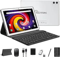 Tablet 2 em 1 com teclado, tablets mais recentes de 2025, Android 4 + 4 + 128 GB de ROM, tablet de 10 polegadas com chip Octa-Core compatível com Wi-Fi de 5 + 2,4 GHz, bateria de 7000 mAh, Bluetooth