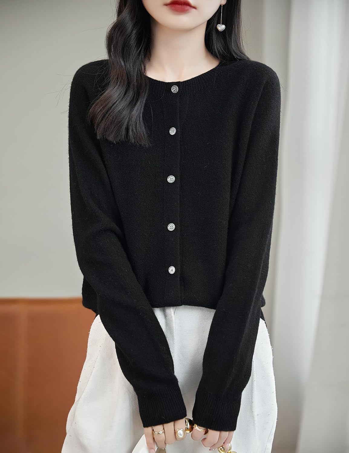 Chanyarn Women's Crewneck 100% Merino Wool Sweater 2025 Spring Fall Solid Long Sleeve Seamless Knitted Cardigan Sweater - Image 6