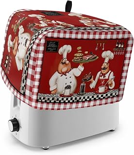 Fat Chefs Toaster Cover 2 Slice, Small Kitchen Appliance Covers, Funny Kitchen Cooking Red Buffalo Plaid Toaster Oven Cover with Loop, Bread Machine Cover Polyester Dust Cover Protection