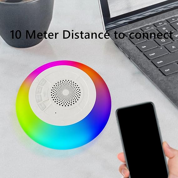 Floating Pool Speaker Shower Speaker IPX7 Floating Hot Tub Speaker Portable Pool Speaker with RGB Colorful Lights for Indoor and Outdoor Use