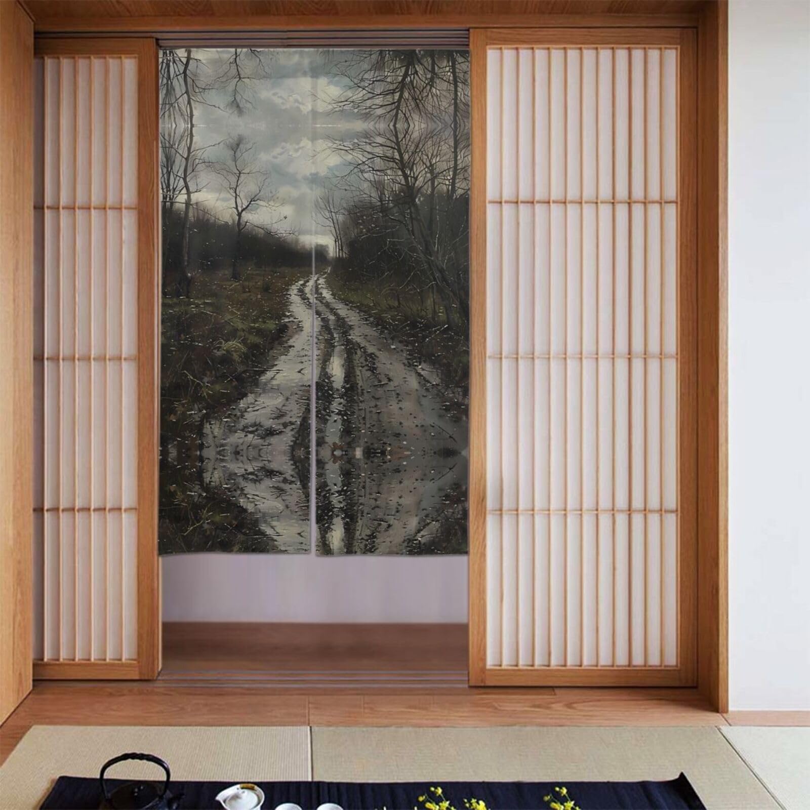 Rideau pour cuisine et maison au motif de route mouillée pour déco originale