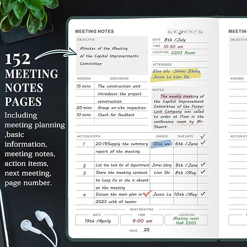 Miniatura 4 de JUBTIC Cuaderno de reuniones para el trabajo con artículos de acción, planificador de proyectos de oficina y negocios para tomar notas, agenda de