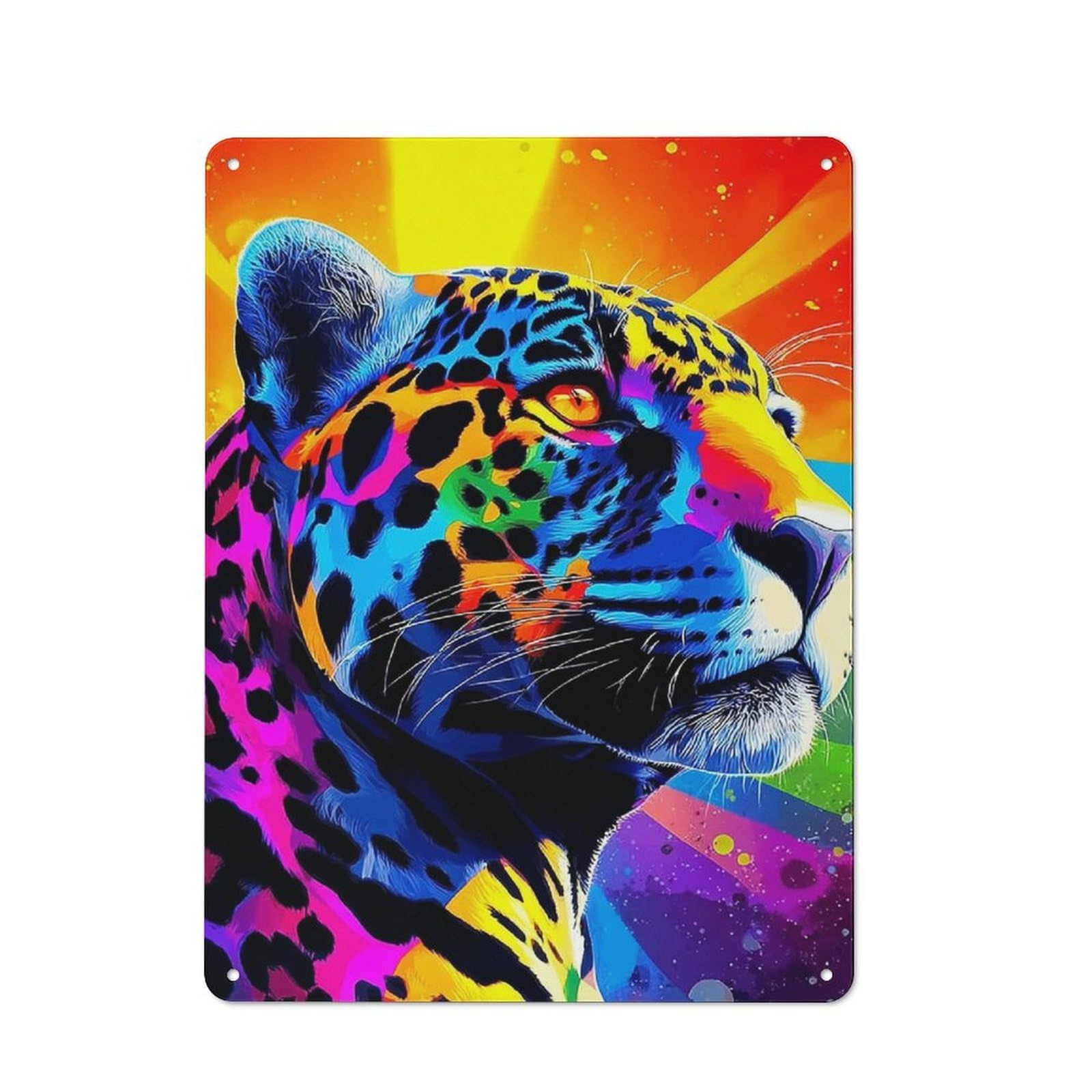Vibrant Leopard Portrait -2 Rustic Tin Sign 40x30cm, Vintage Porch Wall Decor for Conservatory, Home Bar Or Utility Room