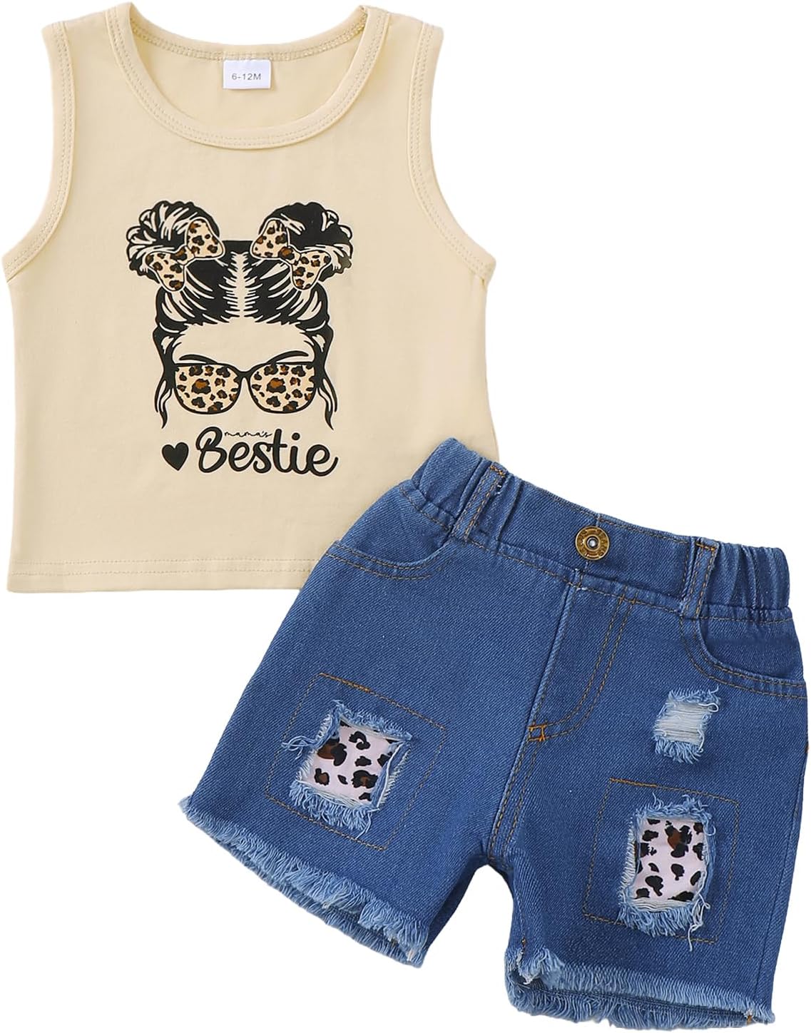 Mikrdoo Baby Girl Clothes Toddler Girl Summer Outfits Shirts Tops Ripped Denim Shorts Set Little Girls Clothes