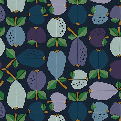 Under Apple Tree - Tela de lona azul profundo – Diseños de patrones Loes Van Oosten – Colección de material de algodón ligero – Tela perfecta para