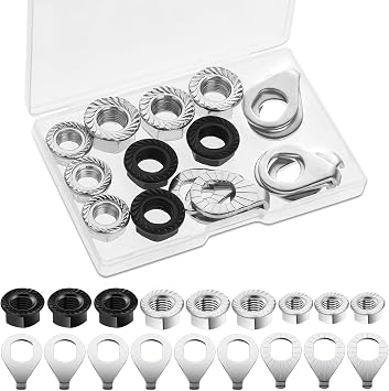 18 Pcs Bike Nuts and Safety Washers, M8 M9.5 M10 Bicycle Axle Nuts Kit, Mountain Bike Accessories Wheel Retaining Bicycle Hook Hub Parts for Front and Rear Bikes Wheel Mountain Road