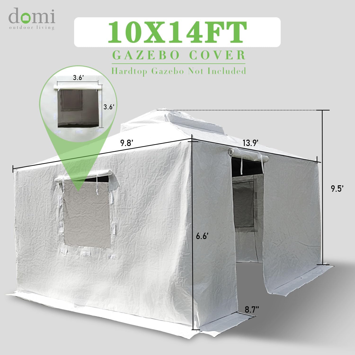 Domi 10' x 14' Universal Winter Gazebo Cover, All Season Waterproof Enclosed Cover with Sidewalls & Ventilated Mesh Windows, All-Weather Outdoor Cover for Hardtop Gazebos, White