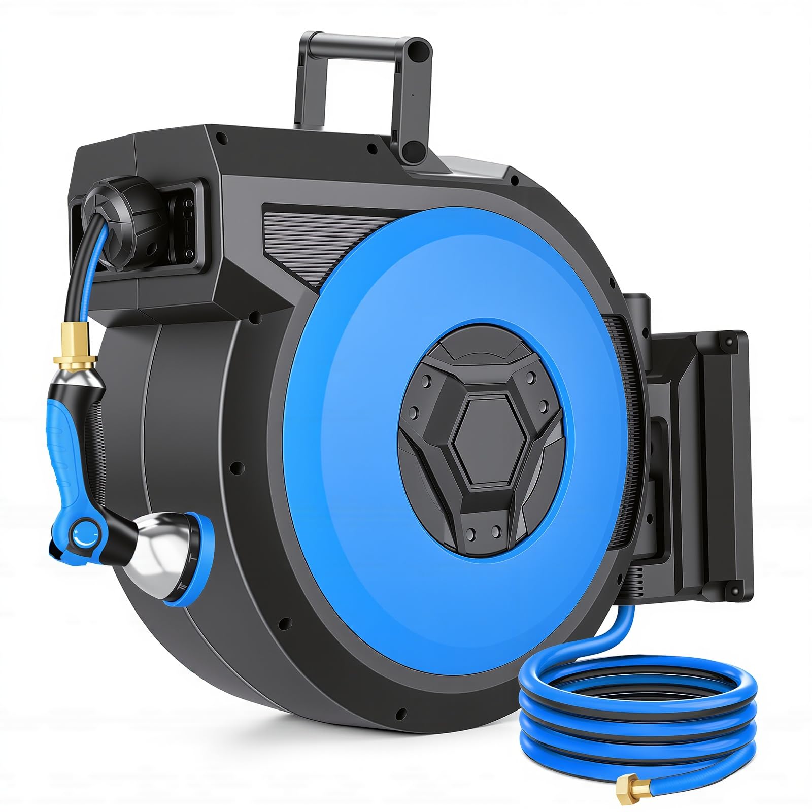 Homdox Retractable Garden Hose Reel 1/2 in x 125ft, Automatic Rewind & Wall Mounted Heavy Duty Water Hose Reel, 10-Function Nozzle, Any Length Lock, 180°Swivel Bracket for Outside