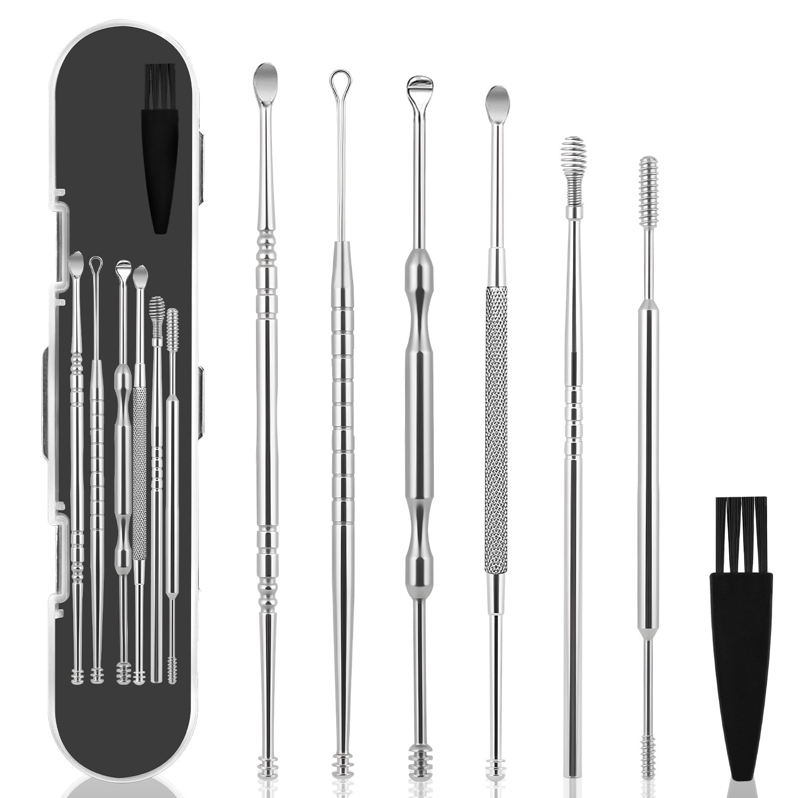 AYESY AYESY Ohrreiniger, 7 in 1 Ohrreiniger Entferner aus Edelstahl, Tragbar Ohr Reinigung Set mit Aufbewahrungskiste Ear Cleaner, für Kinder Jugendliche und Erwachsene