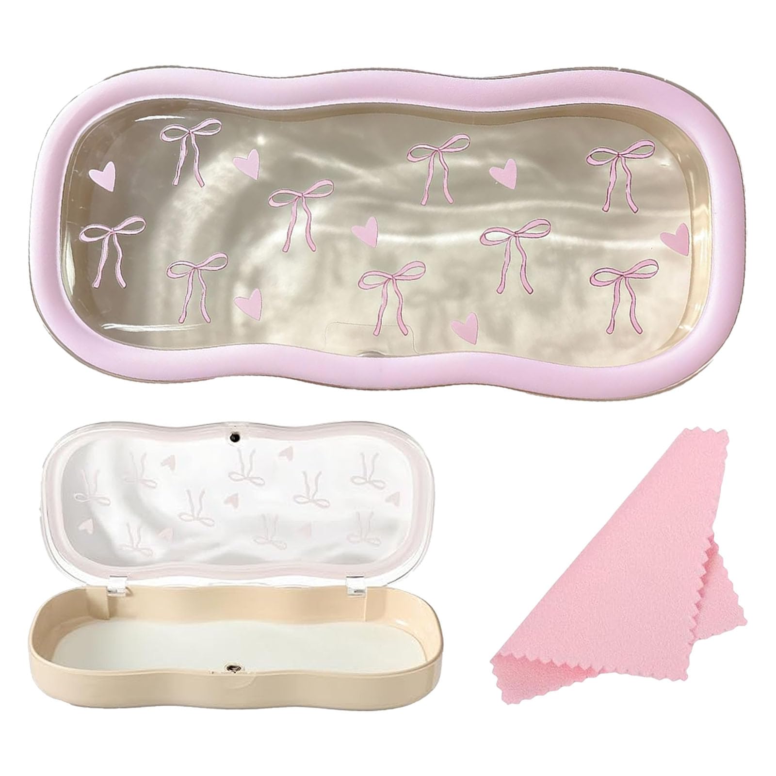 Glasses Case for Women, Pink Bow Cute Glasses Case with Glasses Cloth, Hard Shell Spectacle Case for Girls, Kids, Women, 17.5×8cm Pink Plastic Glasses Holder-image-44