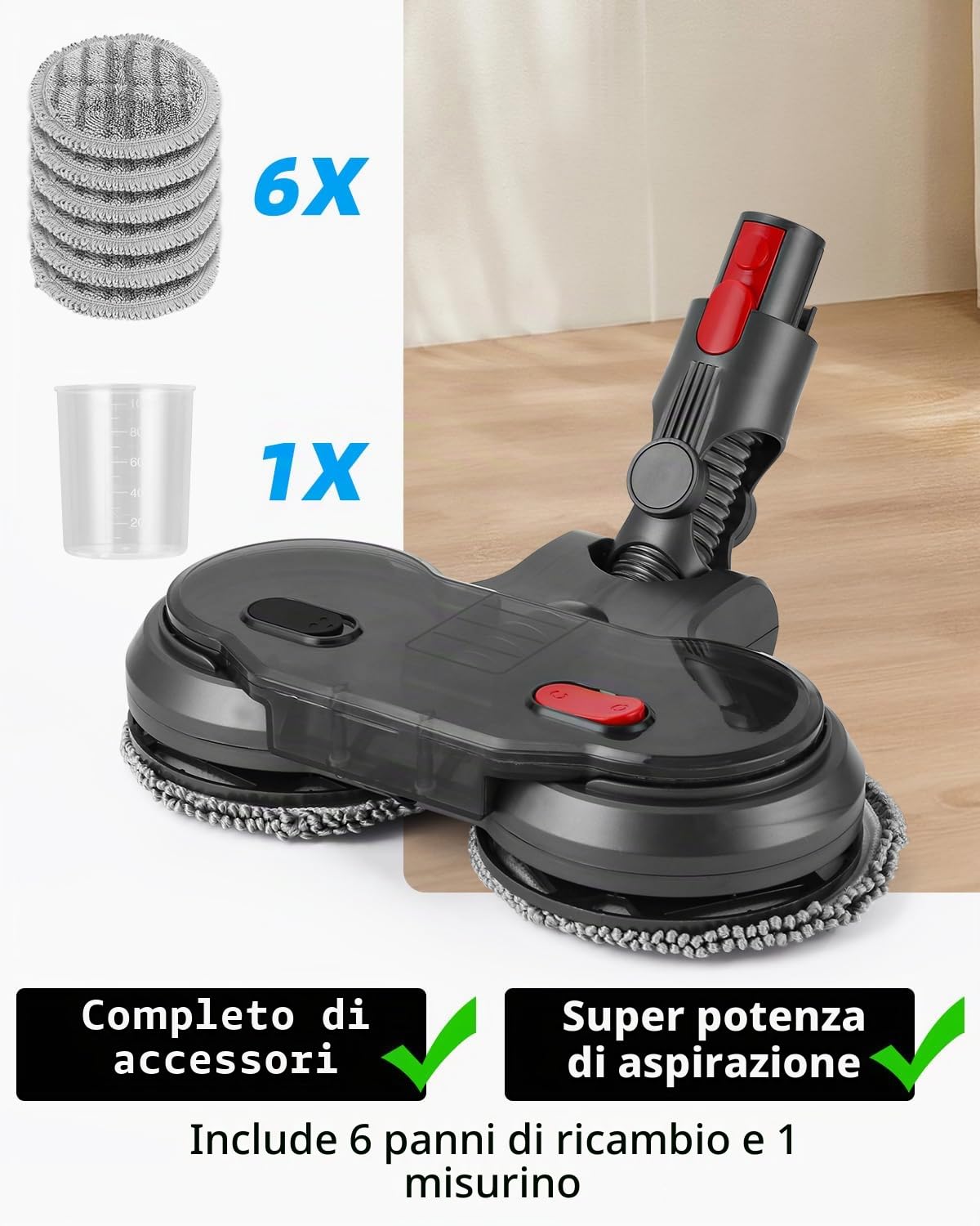 Mocio Pavimento Elettrico Accesorios per Dyson,Testa di Mocio Elettrico per Dyson V7/ V8/ V10/ V11 Aspirapolvere con Serbatoio dell'acqua Rimovibile,6 Pezzi Lavapavimenti e Contenitore di Riempimento