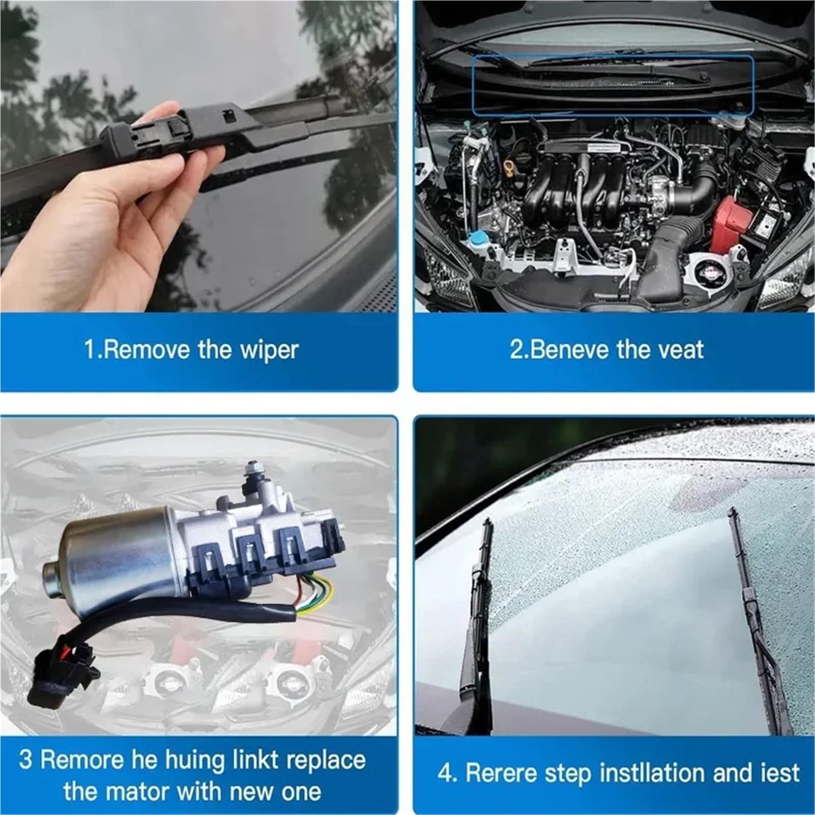 Para Hyundai I10 2007 2008 2009 2010 2011 2012 2013 OE No 981100X000 981500X000 Motor limpiaparabrisas Compatible Motor resistente al calor Kit universal motor DIY‌