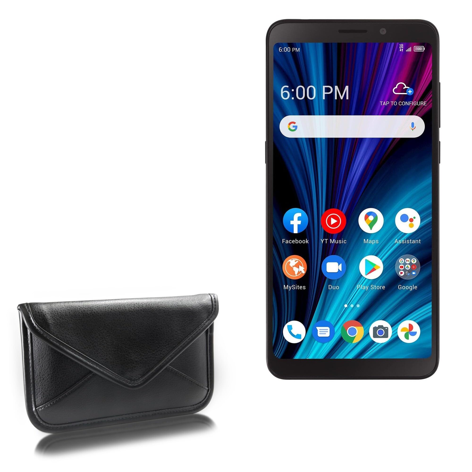 BoxWave Case Compatible with TCL A3X - Elite Leather Messenger Pouch, Synthetic Leather Cover Case Envelope Design - Jet Black