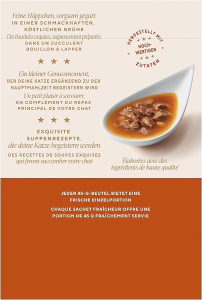 Gourmet Soup Royale Katzensuppe mit Rind, Huhn oder Truthahn, Ergänzungsfuttermittel für ausgewachsene Katzen, 4er Pack (6 x 45g) - 2