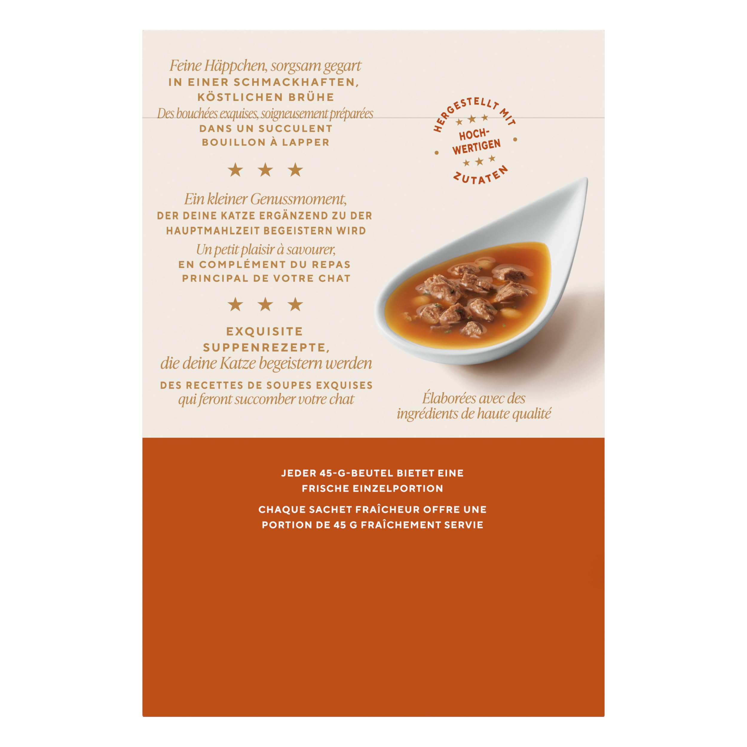 Gourmet Soup Royale Katzensuppe mit Rind, Huhn oder Truthahn, Ergänzungsfuttermittel für ausgewachsene Katzen, 4er Pack (6 x 45g) - 2