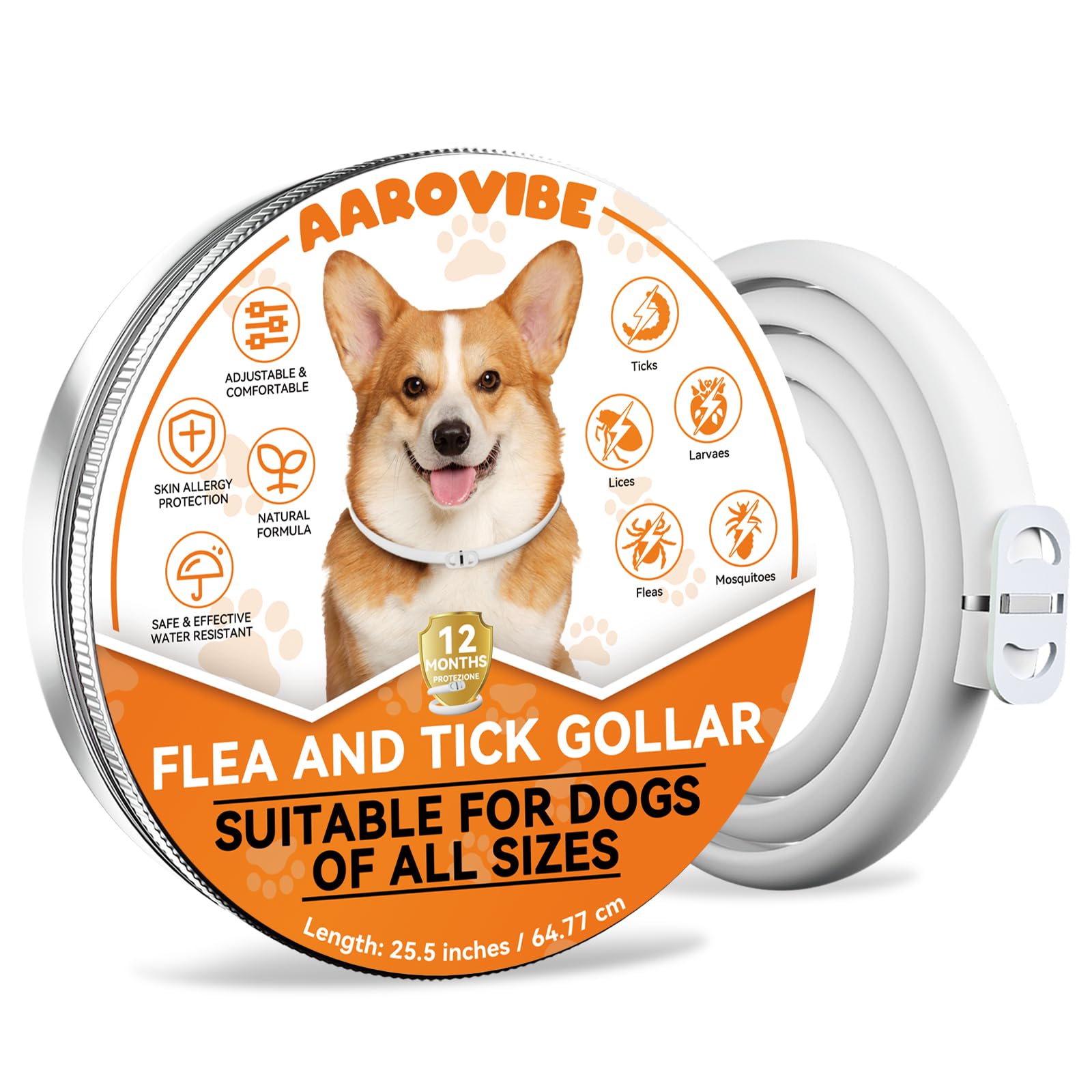 Aarovibe Collar Antiparasitario Perros, Fórmula Natural Segura, Ajustable e Material Impermeable, 65cm Adecuado para Todas Las Tallas de Perros, Protección 12 Meses (1 Pack)