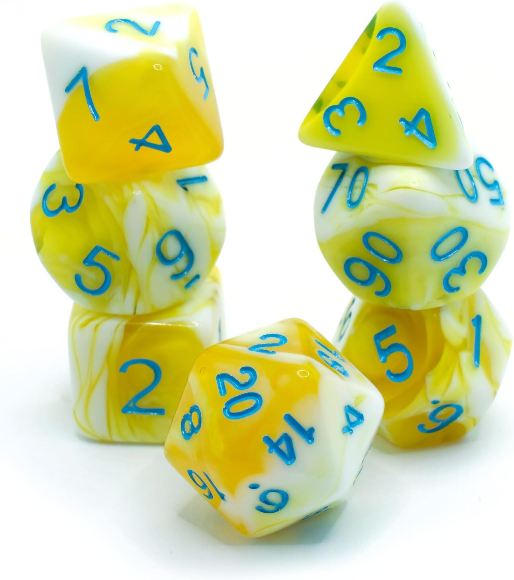 Lemon Curd - Polyset Dice | Polydice | Yellow White and Blue | Dice Set of 7 Pieces| D&D and RPGs | Plastic Dice Set for Dungeons and Dragons | Polyhedral Dice Set | DnD / D&D / Dungeons and Dragons