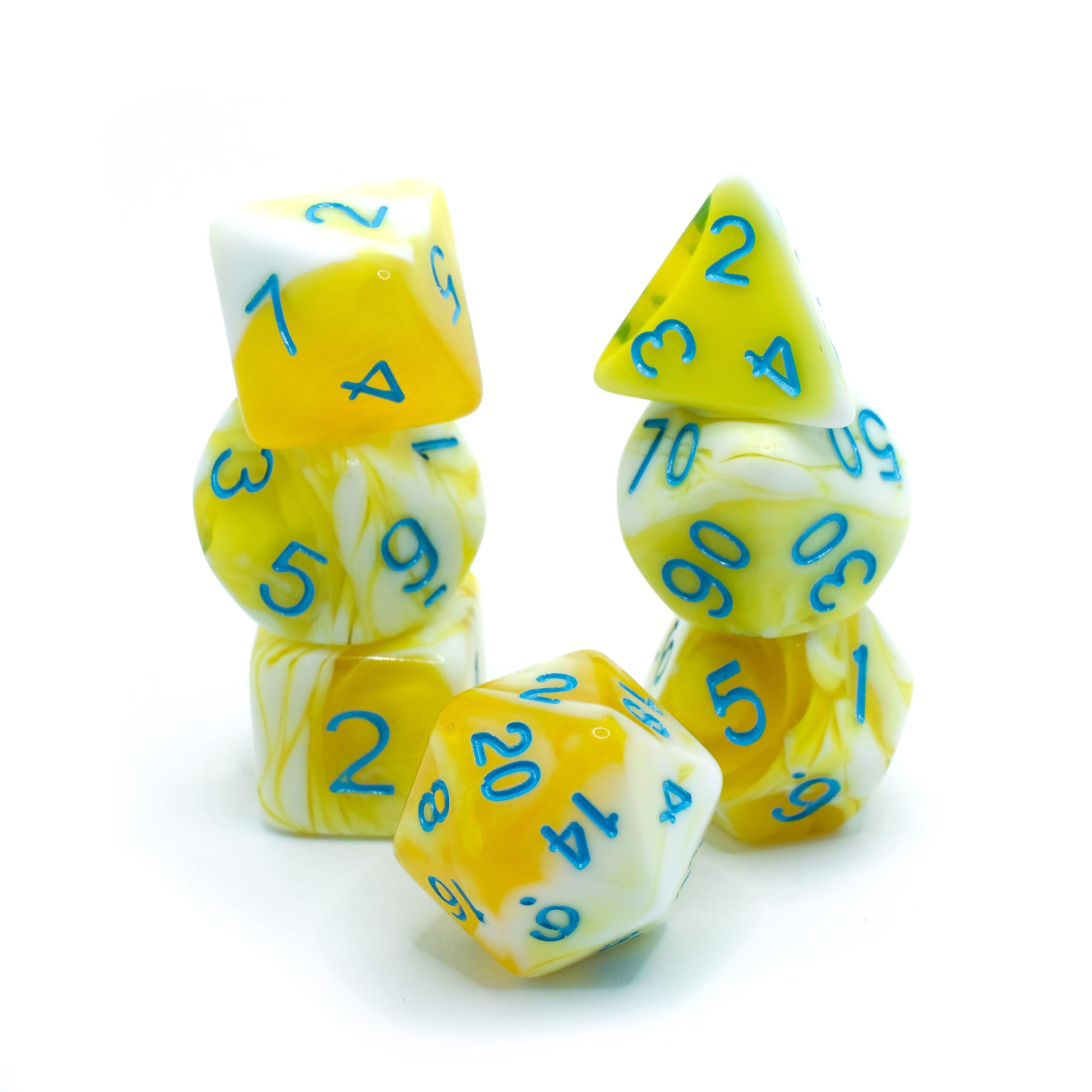 Lemon Curd - Polyset Dice | Polydice | Yellow White and Blue | Dice Set of 7 Pieces| D&D and RPGs | Plastic Dice Set for Dungeons and Dragons | Polyhedral Dice Set | DnD / D&D / Dungeons and Dragons