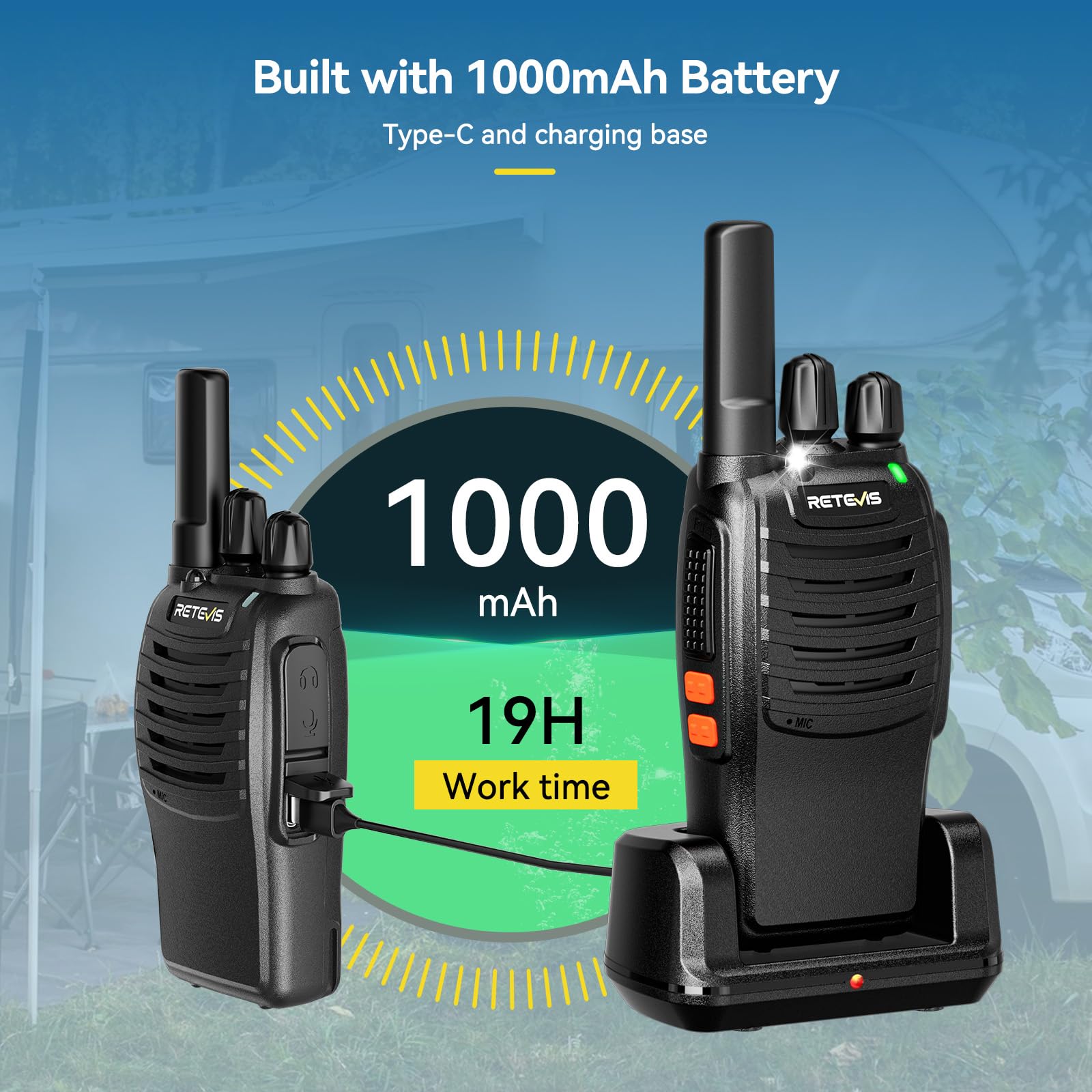 Retevis H777 Walkie Talkie Rechargeable, PMR446 2 Way Radio, USB A-Type C, Built-in Flashlight, VOX - Image 2