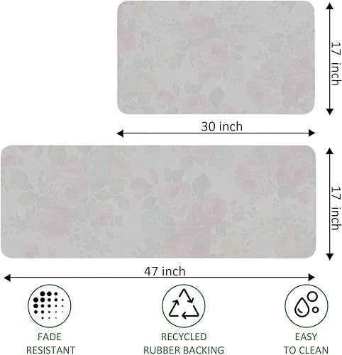 Miniatura 2 de Juego de 2 tapetes de cocina, antideslizantes, lavables, de lino, pétalos negros, fáciles de limpiar y resistentes a las manchas, para una